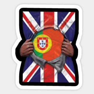 Portugal Flag Great Britain Flag Ripped - Gift for Portuguese From Portugal Sticker